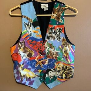 Vintage Silkscapes Cat Kitty Vest Hand Painted Art To Wear Women’s Size Small
